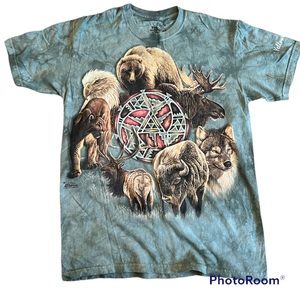 The Mountain Yellowstone Bear Moose Elk Cougar Wolf Print T Shirt Green Eagle
